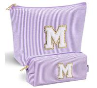 Parima Personalised Gifts for Women Girls - 2Pcs Initial Makeup Bag Purple Travel Makeup Bag Initial M Make Up Bags Personalized Gift Cosmetic Bags Birthday Gifts for Women Girlfriend Teenager Girls