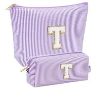Parima Personalised Gifts for Women Girls - 2Pcs Initial Makeup Bag Purple Travel Makeup Bag Initial M Make Up Bags Personalized Gift Cosmetic Bags Birthday Gifts for Women Girlfriend Teenager Girls
