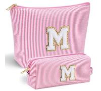 Parima Personalised Gifts for Women Girls - 2Pcs Initial Makeup Bag Travel Makeup Bag Initial M Make Up Bags Personalized Gift Cosmetic Bags Birthday Gifts for Women Girlfriend Teenager Girls