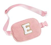 Parima Personalised Gifts for Women Girls - Small Plush Shoulder Bag Belt Bag Waist Bag with Initial Letters, Pink Gifts for Women Ladies Girls, E