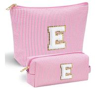 Parima Personalized Makeup Bag for Women - Monogram Cosmetic Bag Travel Toiletry Bag Brush Holder Birthday Gifts for Women Her Wedding Bridesmaid Friend Sister Teacher Wife Grandma Pink Initial E