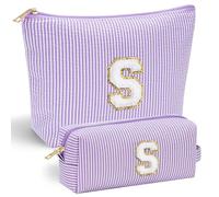 Parima Preppy Stuff Tween Girls Gifts 2 Pieces Monogram Makeup Pouch Makeup Organizer Bag Beauty Bag Personalized Friend Sister Wife Wedding Bride Birthday Gifts for Women Her Preppy Makeup Bag S
