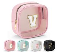 Parima Transparent Cosmetic Bag - Small Cosmetic Bag Travel Toiletry Bag Cosmetic Bag with Letters Gifts for Friends Girls Sister Personalised Cosmetic Bag for Girls Women, pink, V