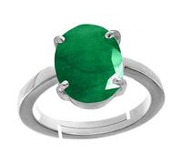 Parineeta Gems Certified 4.25RATTI Deluxe Quality Natural Panna Emarald Silver Plated Adjustable (Ring Size 18-22) 100% Gemstone Certified (Top AA Quality for Uni, Silver Plated