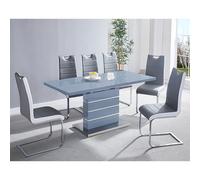 parini extending grey gloss dining table 6 petra grey white chairs