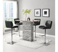 parini melange marble effect bar table 4 candid black stools