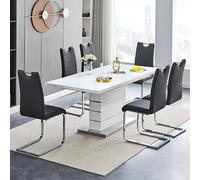 parini small extending white dining table 4 petra black chairs