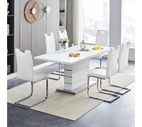 parini small extending white dining table 4 petra white chairs