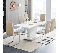 parini small extending white dining table 4 symphony taupe chairs