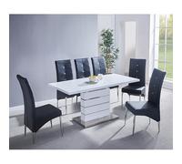 parini small extending white dining table 6 vesta black chairs