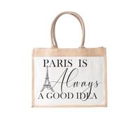 Paris Always Seems A Good Idea Jute Tote Shopping Bag Handcrafted In The UK Eco Friendly Unique For Everyone Happy Days