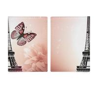 Paris And Butterfly Passport Holder with Card And Ticket Slot, PU Leather Passport Case Easy Access, Travel Essentials Document Organizer Waterproof Travel Wallet for Men Women