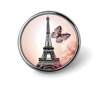 Paris And Butterfly Round Lapel Pins Backpack Pin Cute Brooch Decoration Brooches for Women Men Fashion Button Badges for Hat Backpacks Purses Jackets Shirt Suit