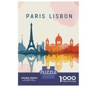 Paris And Lisbon Skyline Watercolor Jigsaw Puzzle 1000 Pieces, Romantic City Break Scene, 1000 Pieces for Adults, Travel Gift for Adults, Weekend Hobby, Gift Idea, 52x38cm/1000pcs