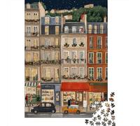 Paris Apartment Scene 1000 Piece Jigsaw Puzzle 1000pc Jigsaw Puzzle Set Night Street View for Adults Relax Decoration 38x26cm/1000pcs