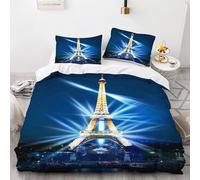 Paris Architecture Duvet Cover Double 3D Printed Romantic City Bedding Set 3 Piece Soft Microfibre Quilt Cover 200x200 cm and 2 Pillowcases 50x75 cm with Zipper 297C