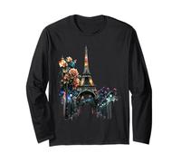 Paris At Night Flowers Street Lamps and The Eiffel Tower Long Sleeve T-Shirt