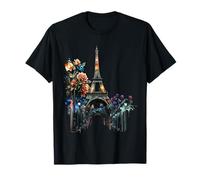 Paris At Night Flowers Street Lamps and The Eiffel Tower T-Shirt
