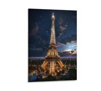 Paris At Night Paintings Canvas Wall Art Bedroom Wall Decor Canvas Prints Artwork for Living Room Wall Eiffel Tower Decorations Home Decor 12x18inch(30x45cm)