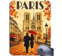 Paris Autumn Mouse Mat/Mouse Pad, Retro Notre Dame Travel Poster Design, Art Deco Style Desk Mat, 25 x 19cm, 5mm Thick, Printed in UK