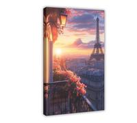 Paris Balcony Sunset- Eiffel Tower Romantic View Canvas Poster Wall Art Decor Print Picture Paintings for Living Room Bedroom Decoration 16x24inch(40x60cm)