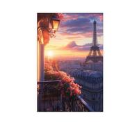 Paris Balcony Sunset- Eiffel Tower Romantic View Canvas Poster Wall Art Decor Print Picture Paintings for Living Room Bedroom Decoration 20x30inch(50x75cm)