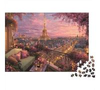 Paris Balcony View 1000 Piece Puzzle for Adults Parisian Balcony with Eiffel Tower Sunset View Premium Sturdy Challenging Stress Relief 38x26cm/1000pcs