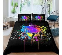 Paris Bedding Set for Kids Adults Girls Boys, Eiffel Tower Comforter Cover Colorful Hippie Tie Dye Duvet Cover Room Decor Chic Paris French Cityscape Bedspread Cover Super King Bedding 3Pcs