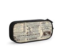 Paris Big Capacity Pencil Case Vintage France Newspaper French Girl Women Letter Quote Pen Box Large Storage Bag Pouch School Stationary for Women Men Brown
