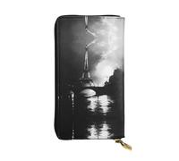 Paris Black Zipper leather wallet, 7.5 * 4.1 inch long clutch bag, multiple compartments and large capacity, a good gift for friends