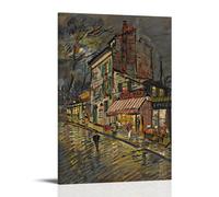 Paris By Night by Konstantin Alexeevich Korovin - Impressionist Street Scene Wall Art Print with Vintage Parisian Shopfronts And Nighttime Ambiance Decorative Painting Canvas Wall Art Living Rooms Bed