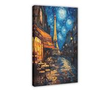 Paris Café at Night, Van Gogh Inspired Canvas Poster Wall Art Decor Print Picture Paintings for Living Room Bedroom Decoration 12x18inch(30x45cm)