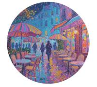 Paris Cafe Neon Night Personalized Jigsaw Puzzles, 195Pcs Custom Wooden Jigsaw Puzzle Round Puzzle Gift Adult