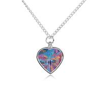 Paris Cafe Neon Night Pet Urn Necklace for Dog Cat Ashes Heart Cremation Keepsake Pendant Memorial Jewelry Gifts for Women Men