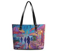 Paris Cafe Neon Night Tote Bag for Women Top Handle Purses Leather Handbags Casual Work Tote Travel Shoulder Bag