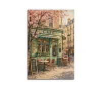 Paris Cafe Street Scene Canvas Wall Art Poster Print 12x18inch | Black Framed Artwork for Living Room Bedroom Office Hallway Entryway Apartment Home Decor and Perfect Housewarming Gift Ideas
