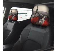 Paris Car Seat Headrest Cover 2 PCS, Soft Stretchable Fabric Car Head Rest Protector Dustproof Removable Car Headrest Covers Universal Vehicle Accessories