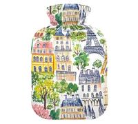 Paris Castel Handy Drawn Travel hot Water Bottle with Soft Cover, 1L Water Bottle Bag for Period Cramps,Hot and Cold Therapies,bolsas de agua Caliente para Dolores