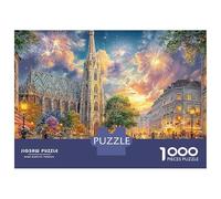 Paris Cathedral Scene Jigsaw Puzzles for Adult Difficult Challenges 1000 Pieces Church Vibrant Sunset Sky Difficult Hard Jigsaw Puzzles for Man And Woman with Letters on Back 70x50cm/1000pcs