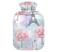 Paris Cherry Blossom Trees Hot Water Bottles with Soft Cover Hot Water Bag for Foot Bed Warmer Pain Relief Medium