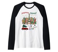Paris Christmas Village Joyeux Noel Holiday Raglan Baseball Tee