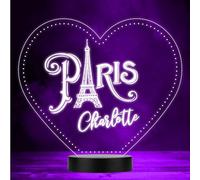 Paris City Eiffel Tower Heart Led Lamp Personalised Gift Night Light | Personalised Gift For Home, Lamp Room Décor | Kids & Adults Night Lights With Name | Personalised Gift For Bedroom |