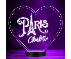 Paris City Eiffel Tower Heart Led Lamp Personalised Gift Night Light | Personalised Gift For Home, Lamp Room Décor | Kids & Adults Night Lights With Name | Personalised Gift For Bedroom |