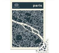 Paris City Map Art Print Travel Puzzle 1000 Pieces, Downtown Architecture at Night, Matte Printed Jigsaw, for Home Décor Fans, Gift Idea, 52x38cm/1000pcs