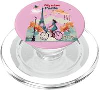 Paris City of Love, the Eiffel Tower, Girl on a Bicycle PopSockets PopGrip for MagSafe