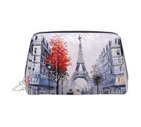 Paris City Tree Eiffel Tower Art Leather Toiletry Organizer Bag, Travel-Friendly Makeup Pouch for Women