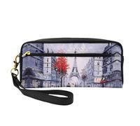 Paris City Tree Eiffel Tower Art Print Leather Small Makeup Bag – Reusable Cosmetic Accessories Organizer, Travel Toiletry Bag