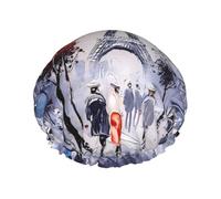Paris City Tree Eiffel Tower Art Print Shower Cap - Double Layer Breathable, Adjustable Elastic Strap, Durable Hotel Travel Essentials