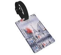 Paris City Tree Eiffel Tower Art Printed Luggage Tags with Wrist Strap,Name Id Label for Suitcase,Airplane Travel Essentials