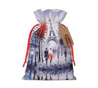 Paris City Tree Eiffel Tower Art Printing 4.7x6.9 Inch Christmas Bag Drawstring Closure,For Christmas Anniversaries Birthdays